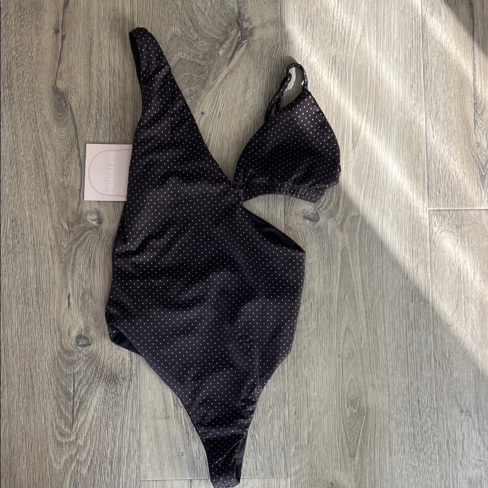 Kittenish brown Polka Dot Swimsuit